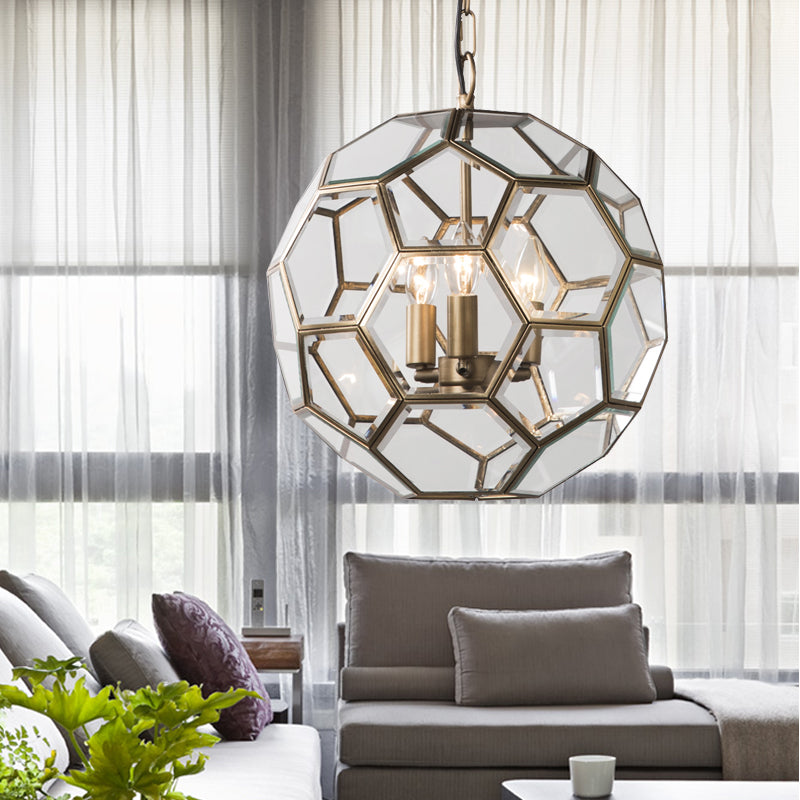 Minimalist Clear Glass Ball Chandelier - Brass Pendant Lighting For Living Room (3 Heads)