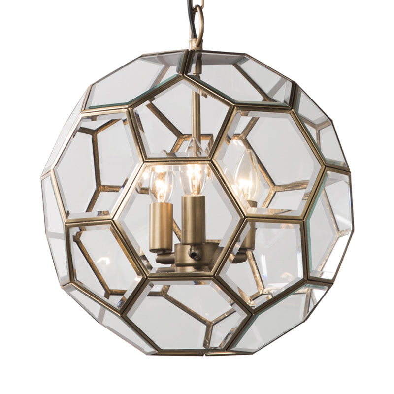 Minimalist Clear Glass Ball Chandelier - Brass Pendant Lighting For Living Room (3 Heads)