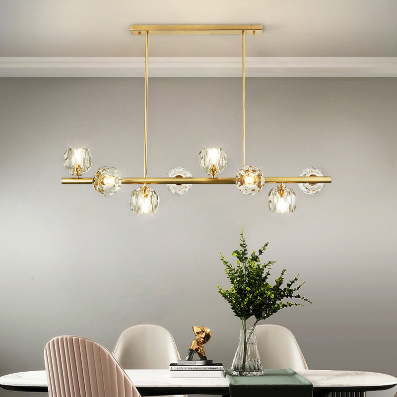 Modern Gold Pendant Light With Crystal Dome Shade - Ideal For Restaurants Or Over Kitchen Islands