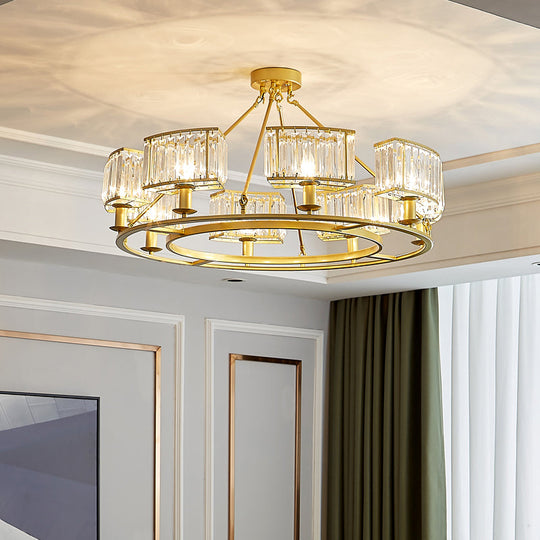 Minimalist Gold Circle Crystal Prism Chandelier For Restaurants