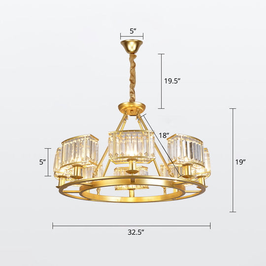 Minimalist Gold Circle Crystal Prism Chandelier For Restaurants 8 /