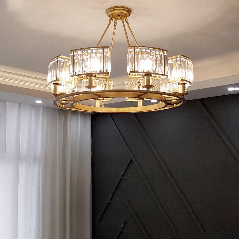 Minimalist Gold Circle Crystal Prism Chandelier For Restaurants