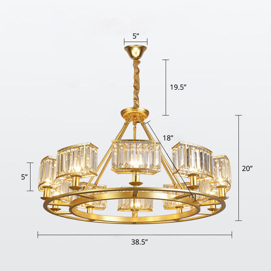 Minimalist Gold Circle Crystal Prism Chandelier For Restaurants 10 /