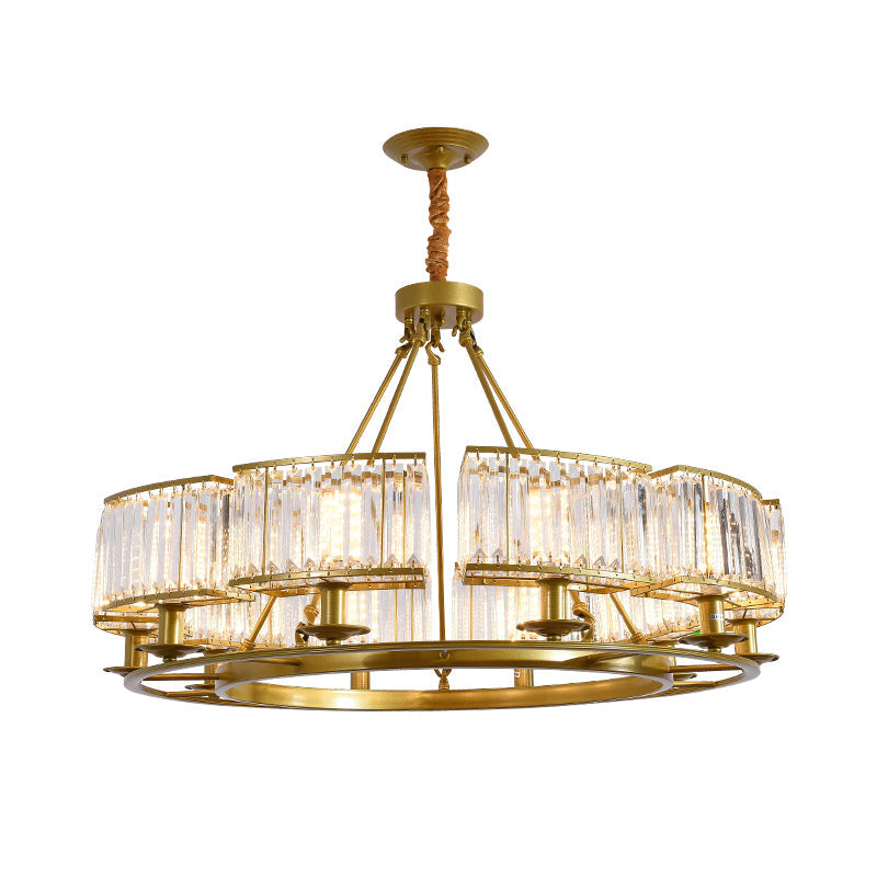 Minimalist Gold Circle Crystal Prism Chandelier For Restaurants