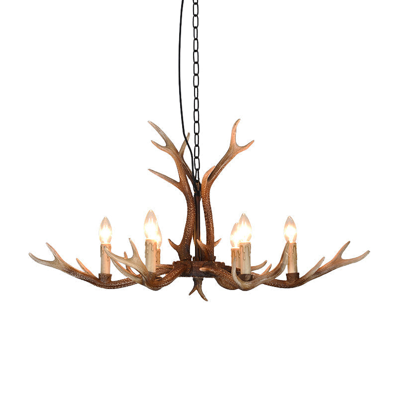 6/8 Light Antler Chandelier: Rustic Khaki Resin Suspension Fixture For Restaurants