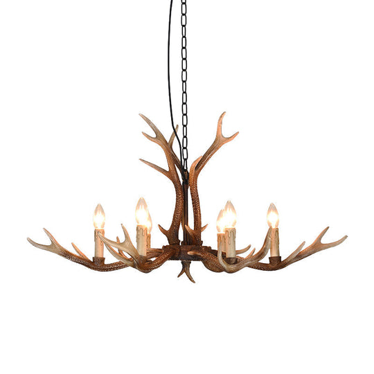 6/8 Light Antler Chandelier: Rustic Khaki Resin Suspension Fixture For Restaurants