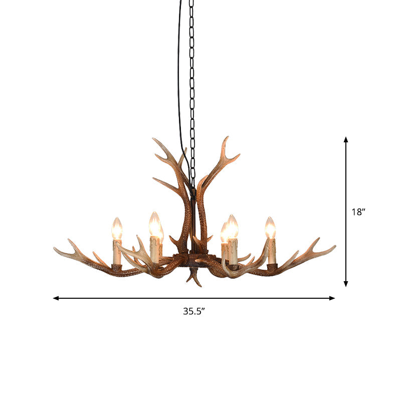 6/8 Light Antler Chandelier: Rustic Khaki Resin Suspension Fixture For Restaurants