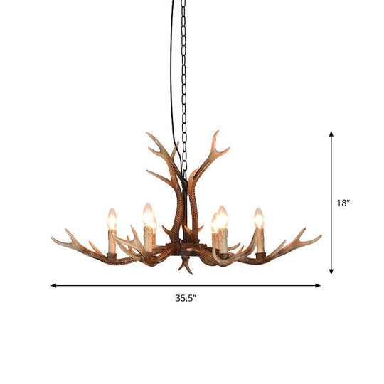 6/8 Light Antler Chandelier: Rustic Khaki Resin Suspension Fixture For Restaurants