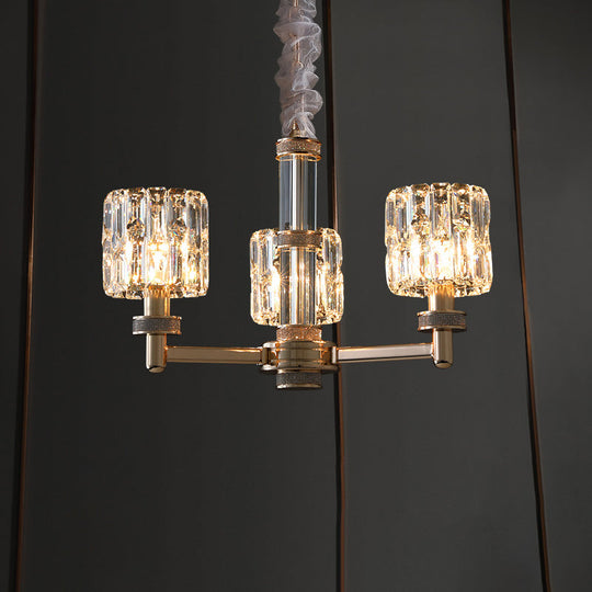 Minimalistic Gold Crystal Cylinder Chandelier For Dining Room Ceiling