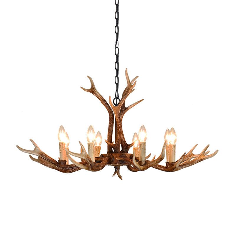 6/8 Light Antler Chandelier: Rustic Khaki Resin Suspension Fixture For Restaurants