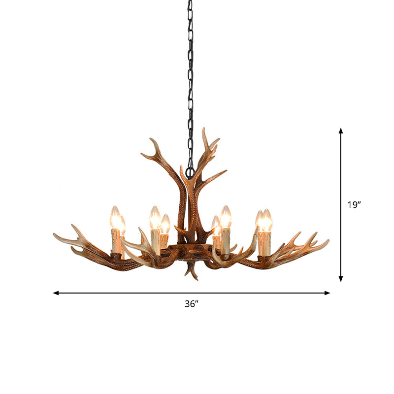 6/8 Light Antler Chandelier: Rustic Khaki Resin Suspension Fixture For Restaurants