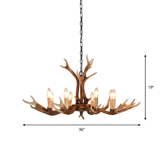 6/8 Light Antler Chandelier: Rustic Khaki Resin Suspension Fixture For Restaurants