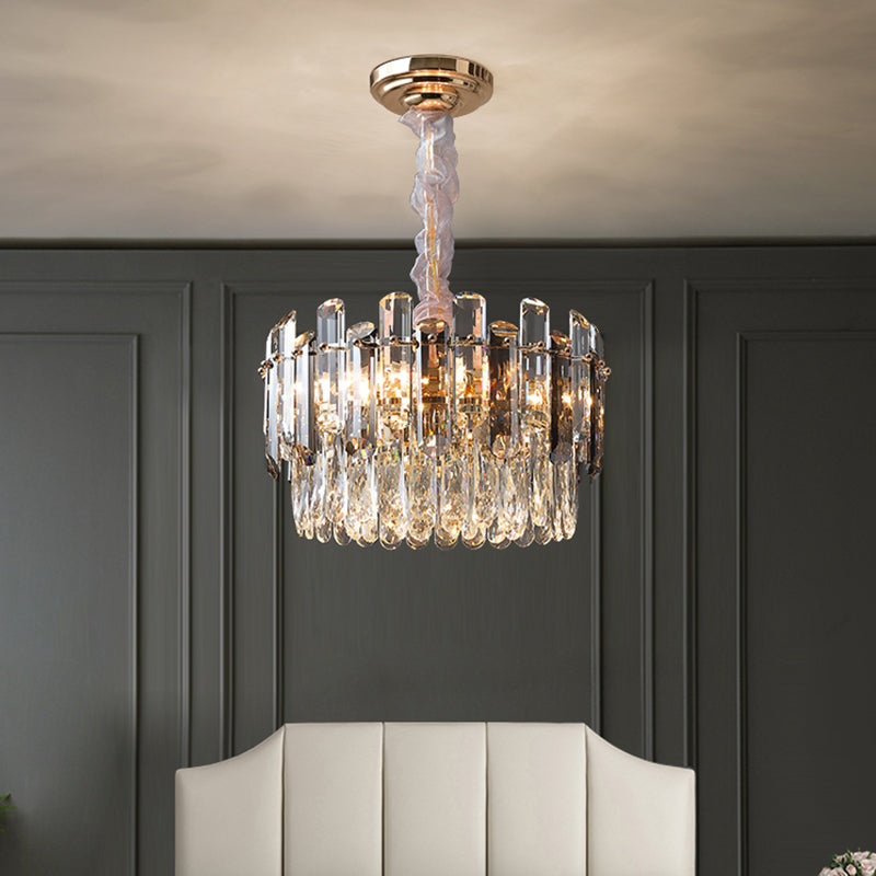 Modern Clear Crystal Drum Pendant Chandelier For Dining Room Lighting