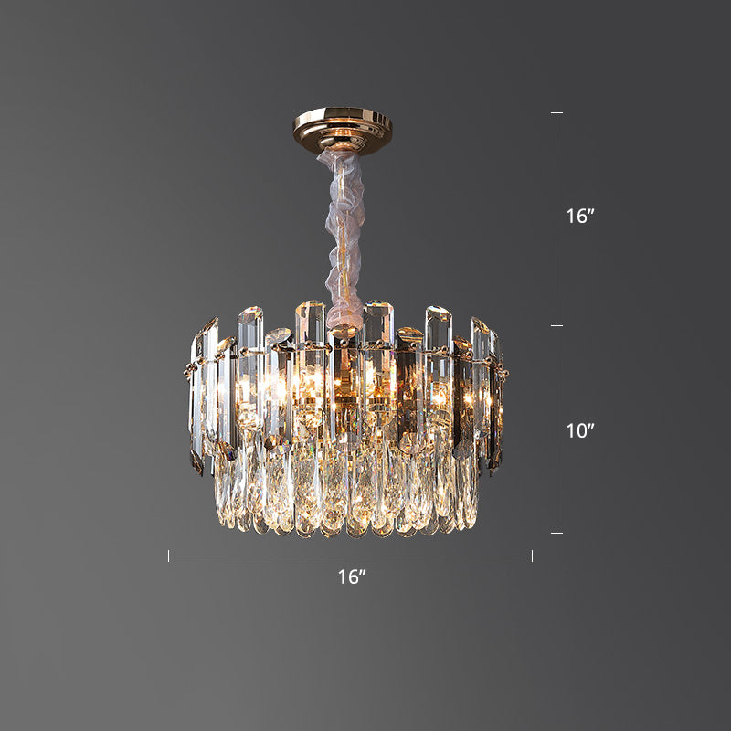 Modern Clear Crystal Drum Pendant Chandelier For Dining Room Lighting / 16