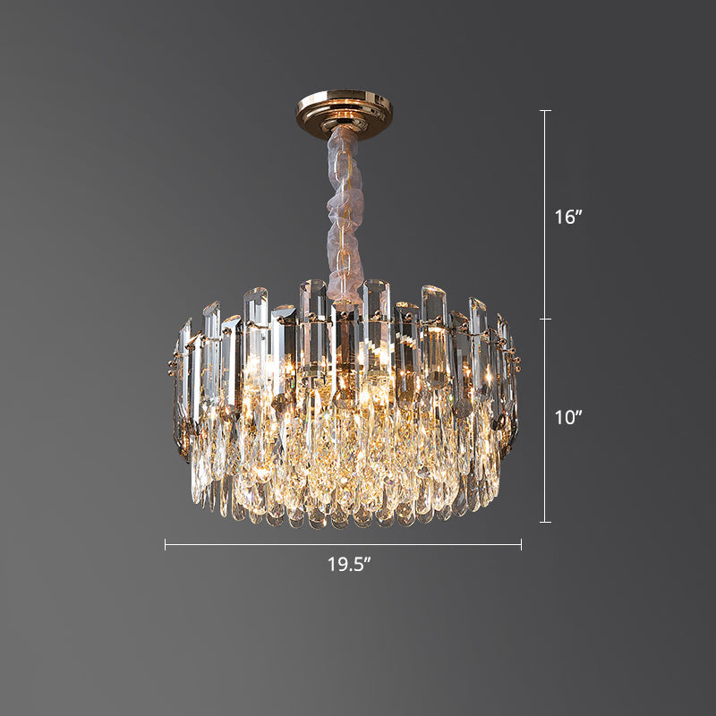 Modern Clear Crystal Drum Pendant Chandelier For Dining Room Lighting / 19.5