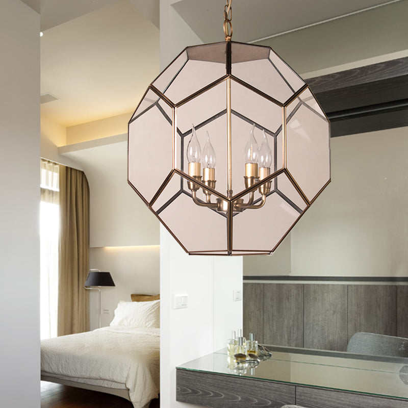 Modern Hexagon Ceiling Chandelier - Brown/Clear Glass 4-Light Fixture For Bedroom