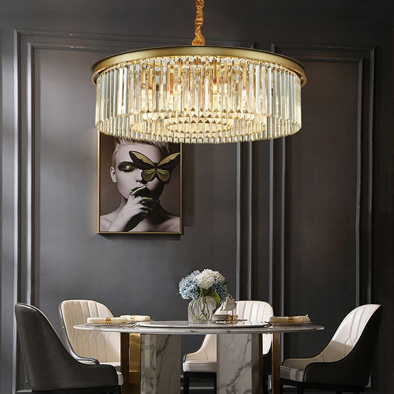 Minimalist Crystal Chandelier Lamp With Gold Finish - Perfect For Restaurants / 25.5