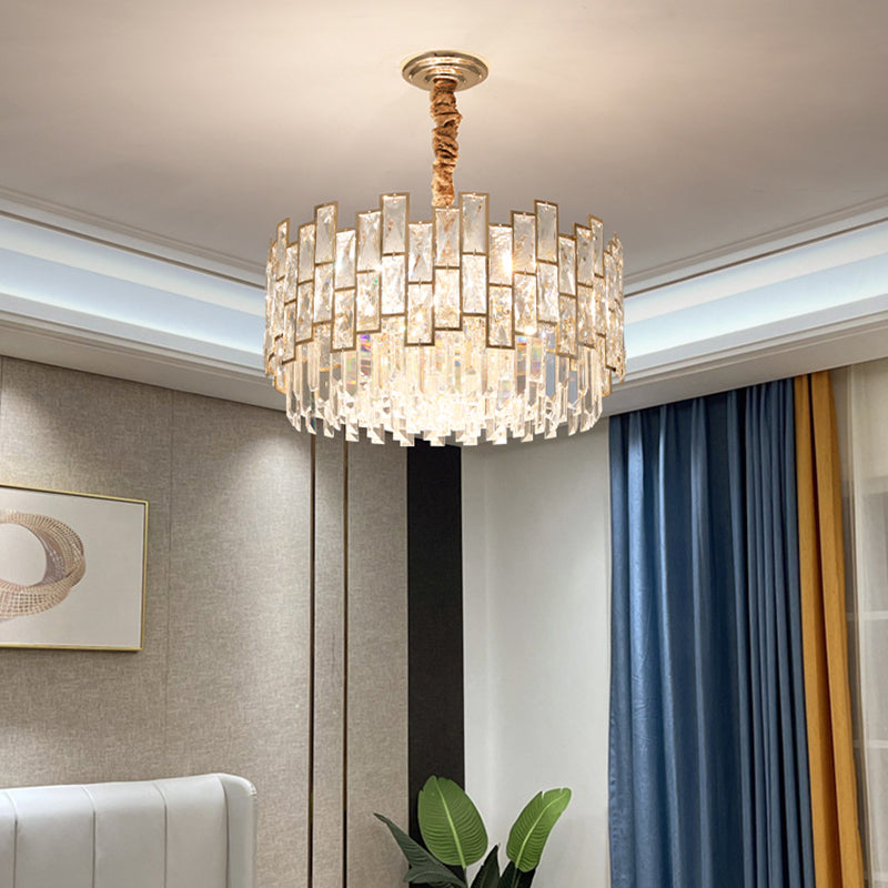 Modern Round K9 Crystal Living Room Chandelier Pendant Light Fixture