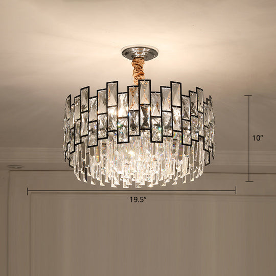 Modern Round K9 Crystal Living Room Chandelier Pendant Light Fixture Black / 19.5