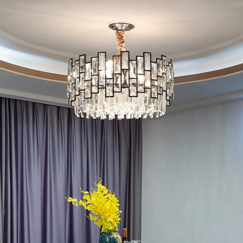 Modern Round K9 Crystal Living Room Chandelier Pendant Light Fixture