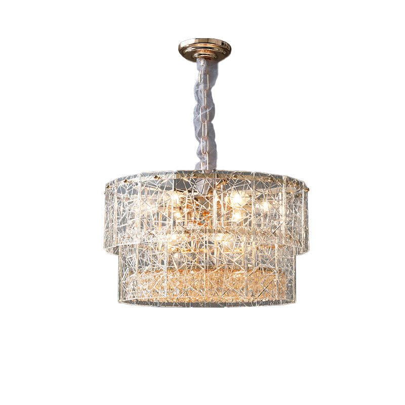 Modern 2-Tier Chandelier Pendant Light with Clear Glass and Crystal Beads