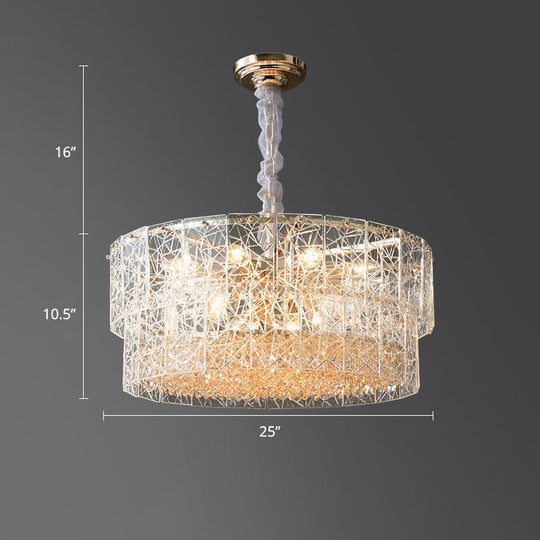 Modern 2-Tier Chandelier Pendant Light with Clear Glass and Crystal Beads