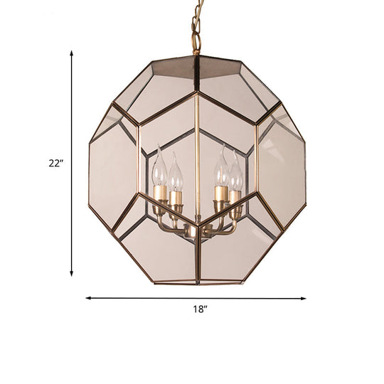 Modern Hexagon Ceiling Chandelier - Brown/Clear Glass 4-Light Fixture For Bedroom