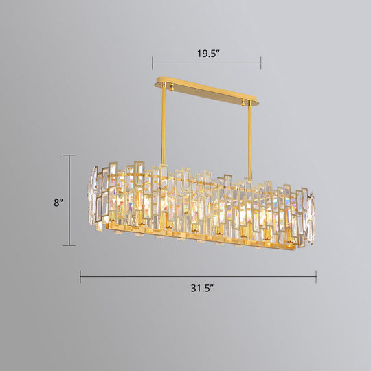 Modern Gold Drum Pendant Lamp with Crystal Rods - Tri-Sided, Bedroom Chandelier Light