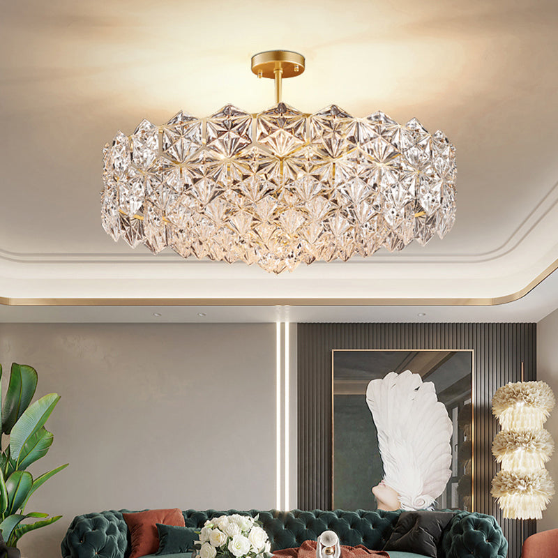 Minimalistic Gold Pendant Ceiling Light with Crystal Hexagons for Living Room