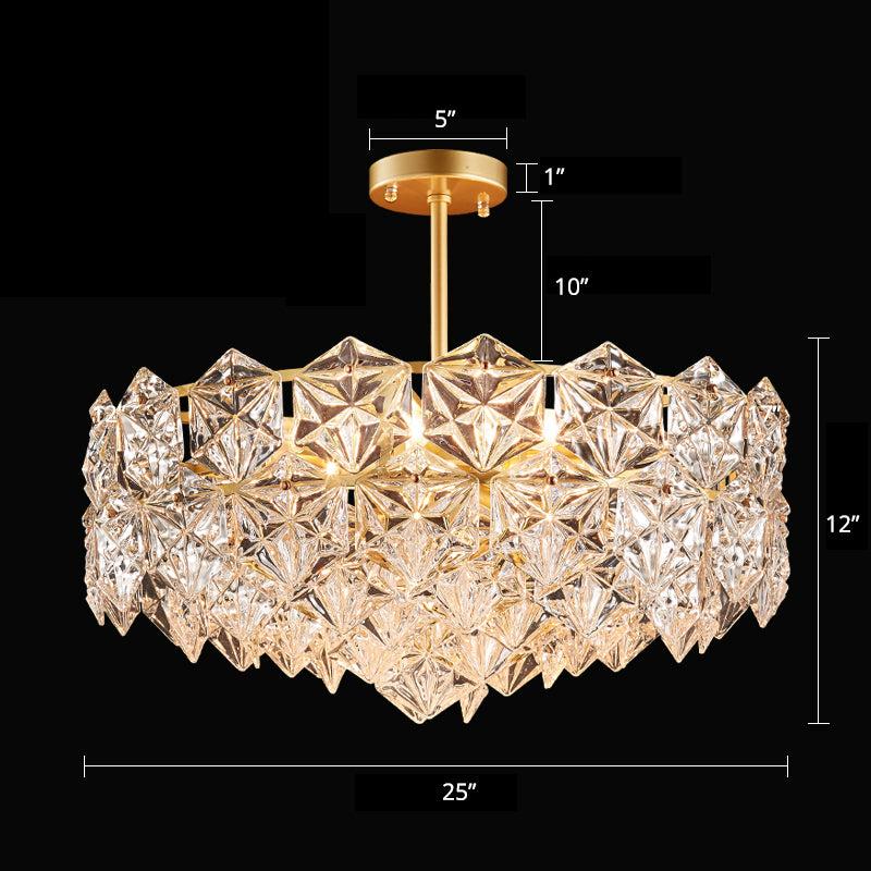 Minimalistic Gold Pendant Ceiling Light with Crystal Hexagons for Living Room