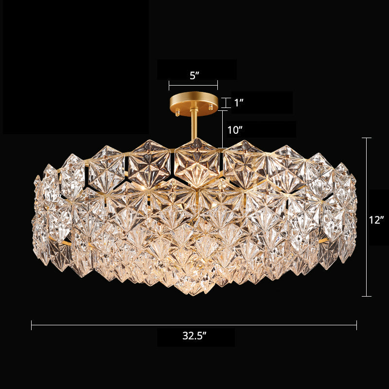 Minimalistic Gold Pendant Ceiling Light with Crystal Hexagons for Living Room