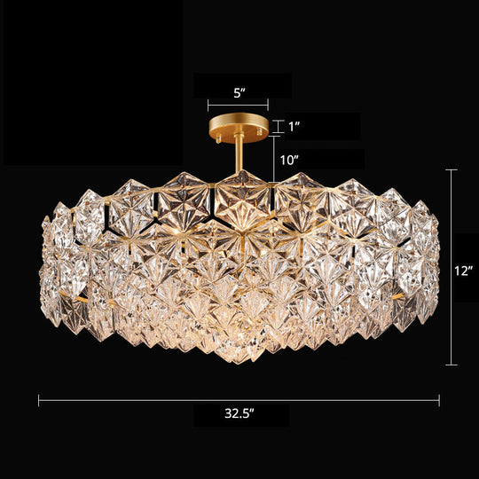 Minimalistic Gold Pendant Ceiling Light with Crystal Hexagons for Living Room