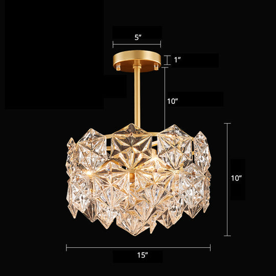 Minimalistic Gold Pendant Ceiling Light with Crystal Hexagons for Living Room