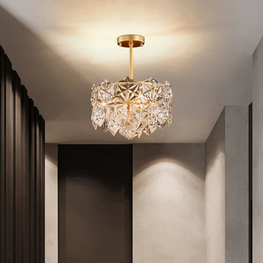 Minimalistic Gold Pendant Ceiling Light with Crystal Hexagons for Living Room