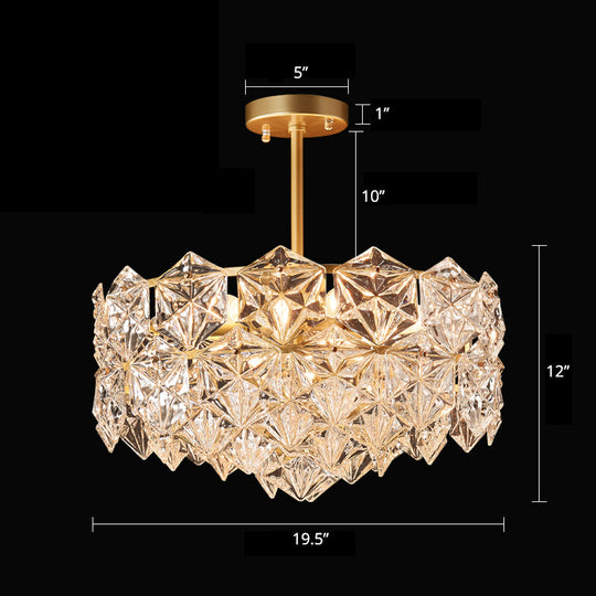 Minimalistic Gold Pendant Ceiling Light with Crystal Hexagons for Living Room