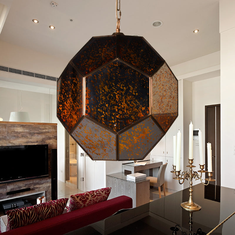 Modern Hexagon Ceiling Chandelier - Brown/Clear Glass 4-Light Fixture For Bedroom