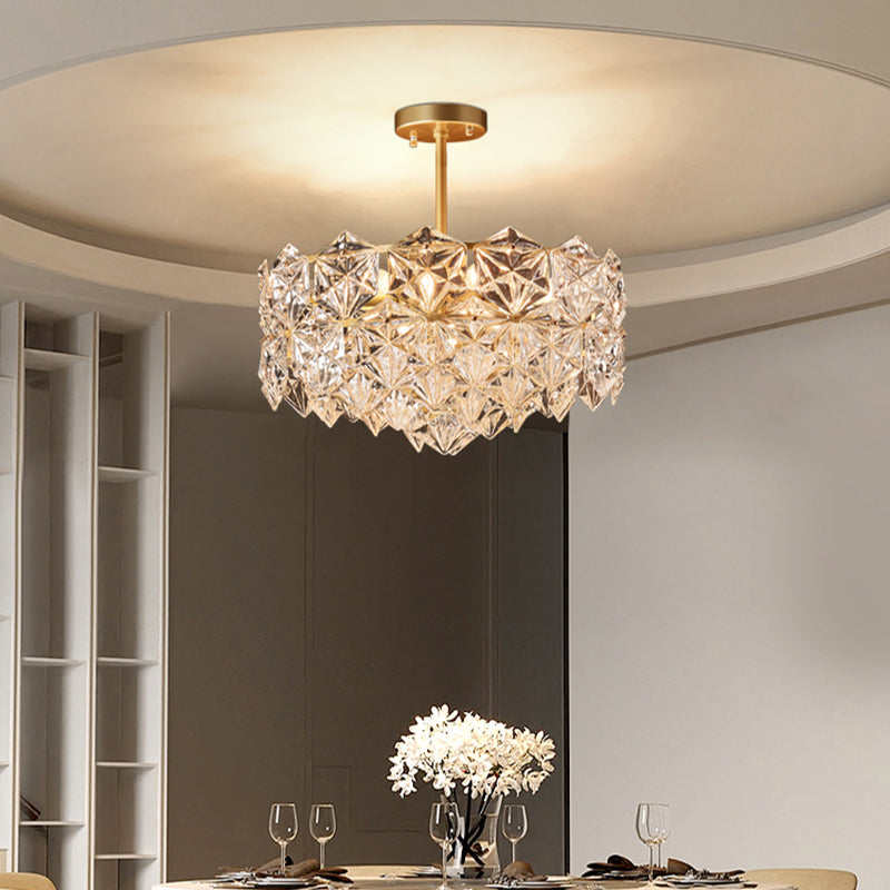 Minimalistic Gold Pendant Ceiling Light with Crystal Hexagons for Living Room