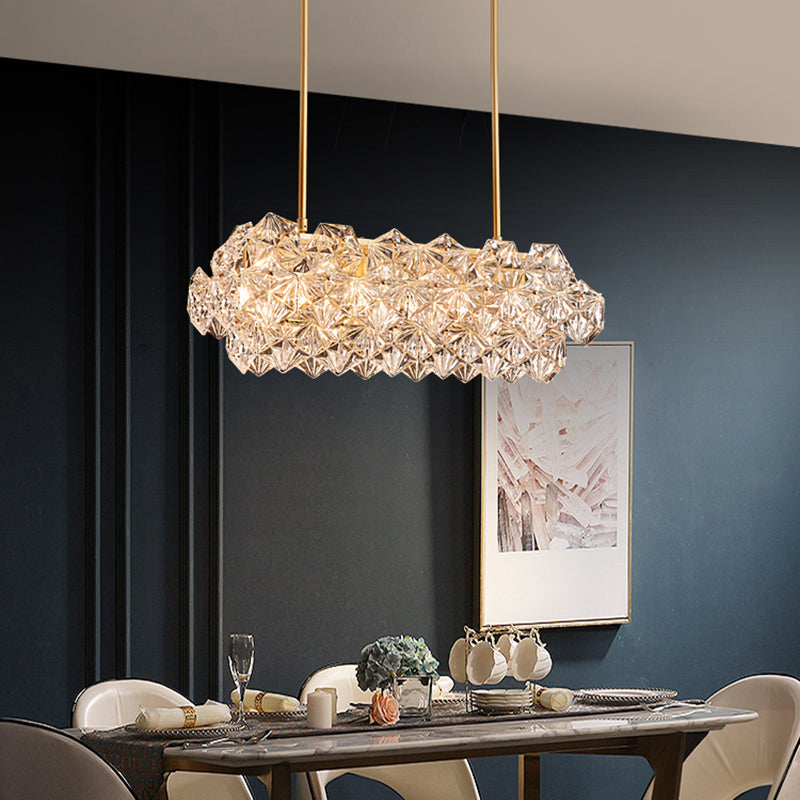 Minimalistic Gold Pendant Ceiling Light with Crystal Hexagons for Living Room