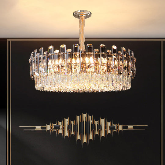 Modern Crystal Clear Chandelier for Dining Room - Round Hanging Light Fixture