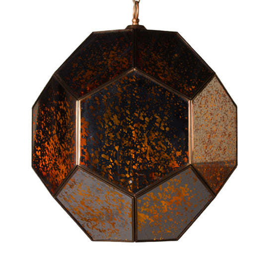 Modern Hexagon Ceiling Chandelier - Brown/Clear Glass 4-Light Fixture For Bedroom