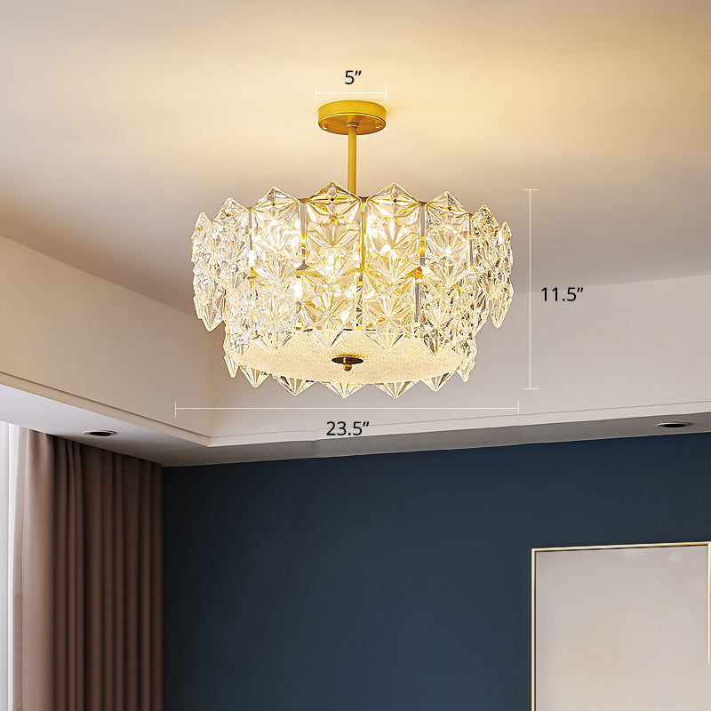 Gold Hexagonal Crystal Ceiling Chandelier - Minimalist Living Room Suspension Lamp / 23.5