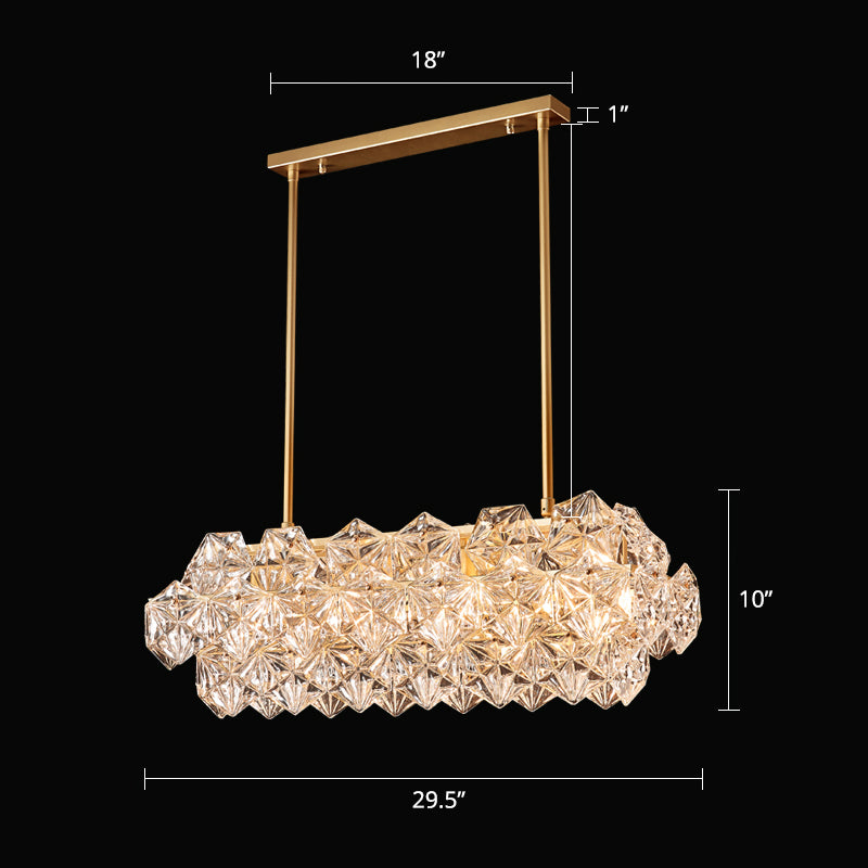 Gold Minimalist Chandelier with Crystal Hexagonal Shade - Living Room Ceiling Suspension Lamp