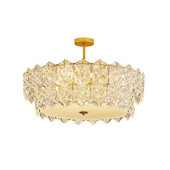 Gold Hexagonal Crystal Ceiling Chandelier - Minimalist Living Room Suspension Lamp