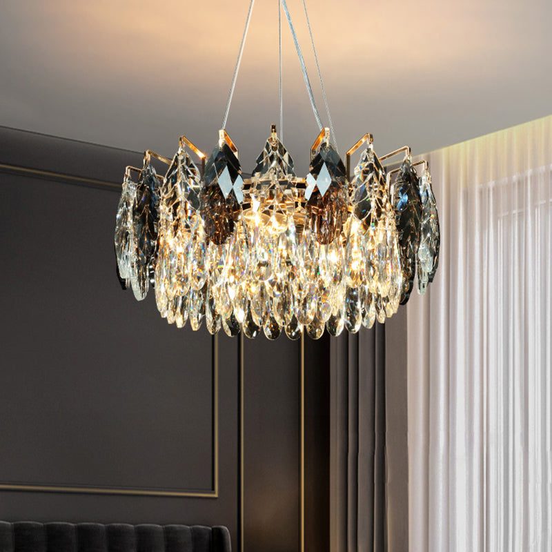 Modern Leaf-Shaped Pendant Chandelier with Clear Crystal Shade - 8-Head Hanging Lamp for Restaurants