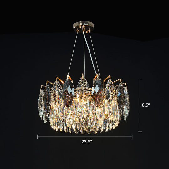 Modern Leaf-Shaped Pendant Chandelier with Clear Crystal Shade - 8-Head Hanging Lamp for Restaurants