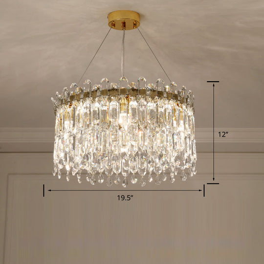 Modern Clear Crystal Drum Chandelier Light For Bedroom / 19.5