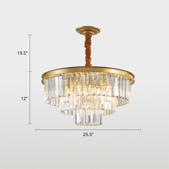 Crystal 3-Ring Gold Finish Chandelier for Dining Room – Elegant Hanging Lamp