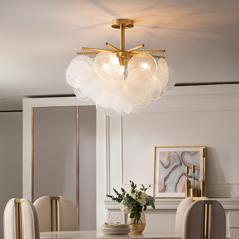 Modern Seedy Glass Disc Chandelier With Gold Finish For Dining Room