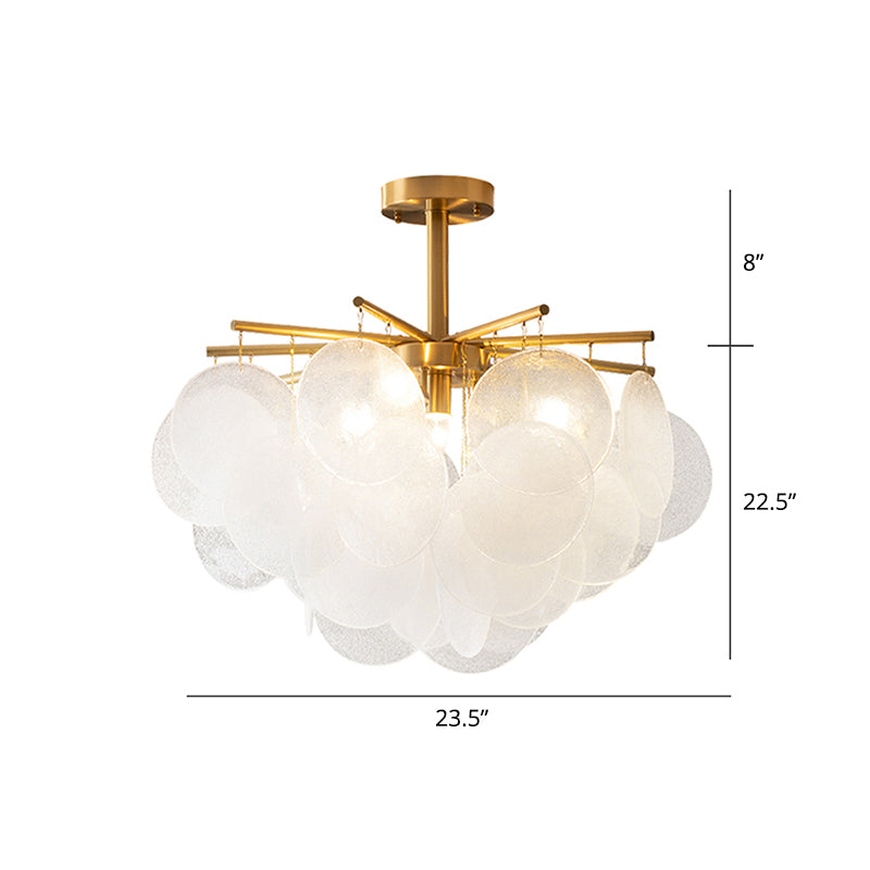 Modern Seedy Glass Disc Chandelier With Gold Finish For Dining Room / 23.5