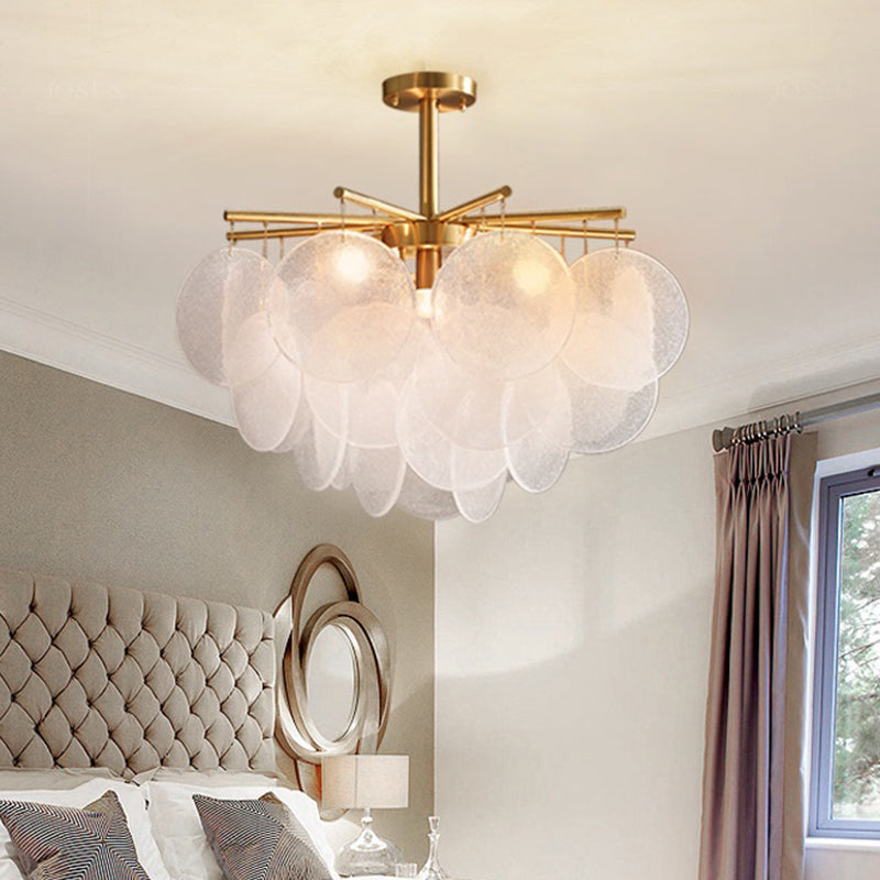 Modern Seedy Glass Disc Chandelier With Gold Finish For Dining Room